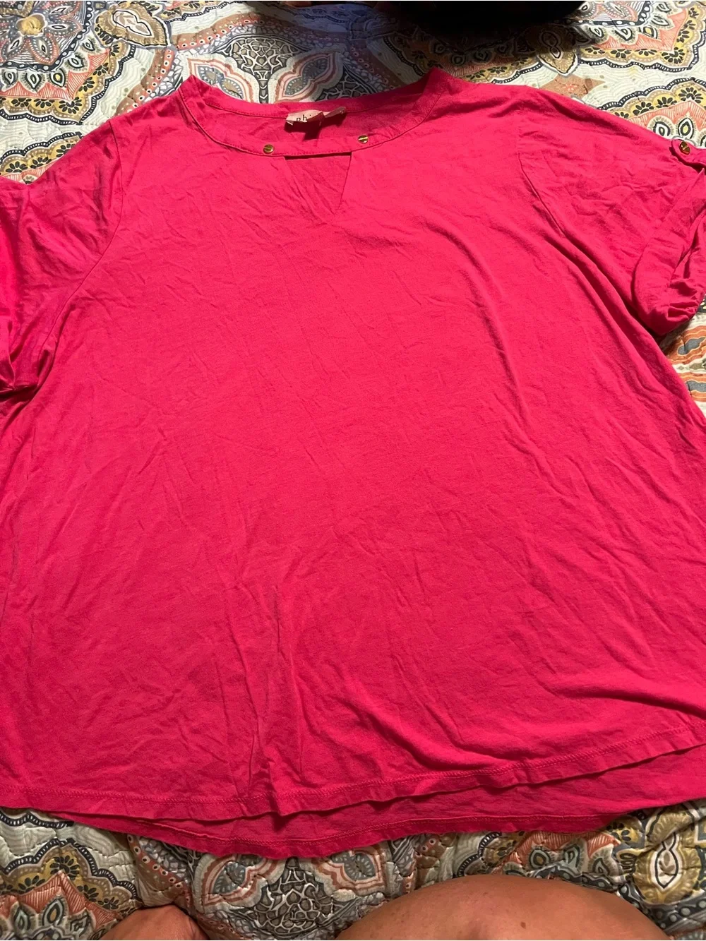 Philosophy Hot Pink Short Sleeve Tee with Gold Accent